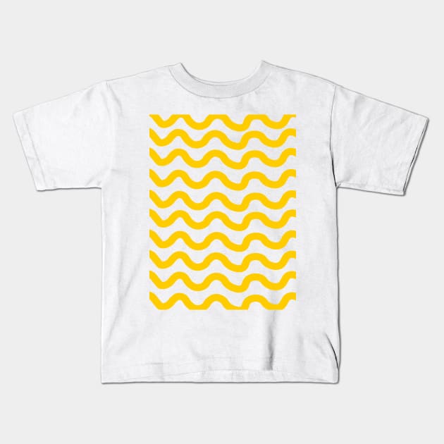 Yellow horizontal wavy lines pattern Kids T-Shirt by Baobabprintstore